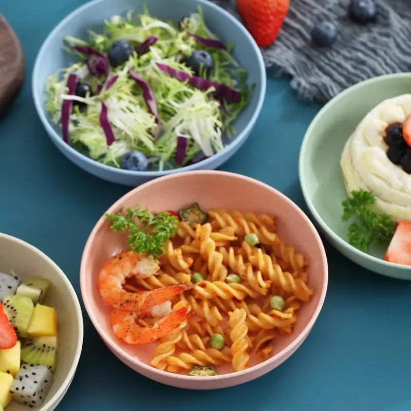 5pcs/set Nordic Wheat Straw Plate Fruit Plate Vegetable Plate Tableware Plate Color:blue green purple beige pink