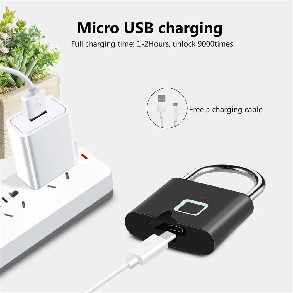 KERUI Fingerprint Lock Keyless USB Charging Smart Padlock Waterproof Door Lock 0.2sec Unlock Portable Anti-theft Padlock Zinc