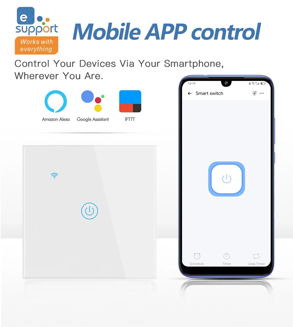 Smart WiFi Switch  Remote Control Touch Panel Light Switch No Neutral Wire Voice Control Timer Smart Home Switch