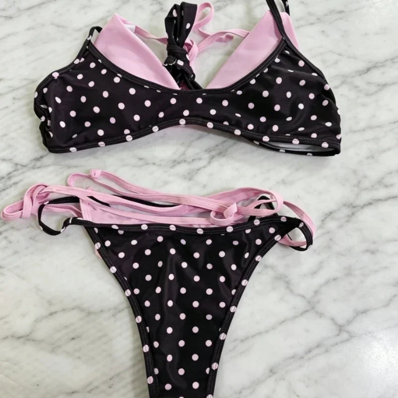 2026 Bikini Gathering Women's Swimsuit Sexy Neck Splicing Swimsuit Summer Beach Wear