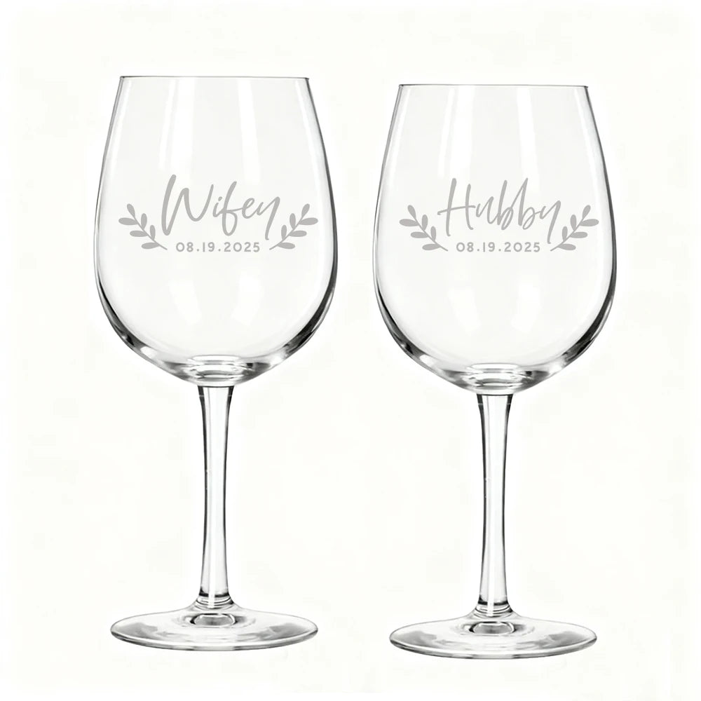 Personalized Engraved Wine Glasses Monogram Anniversary Couple Wine Glasses Set of 2pcs Wedding Toasting Glass Housewarming Gift