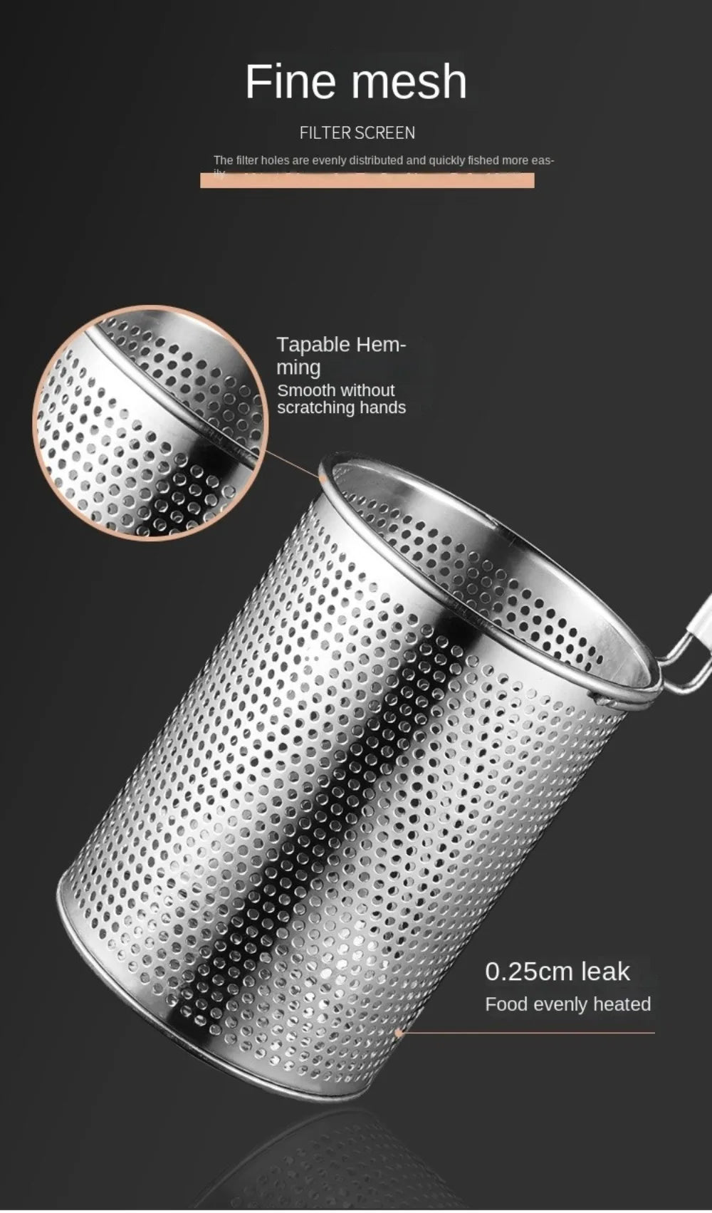 Durable Thickened Stainless Steel Funnel Wooden Handle Multifunctional Pasta Basket Strainer Kitchen Gadgets Deep Fry Basket