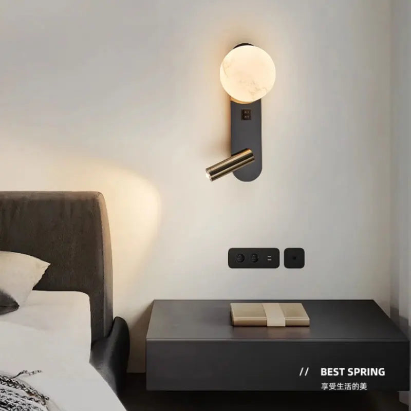 Nordic Modern Black and White Minimalist Wall Lamp Living Room Sofa Background Wall Decorative Lamp Light Luxury Bedroom Bedside