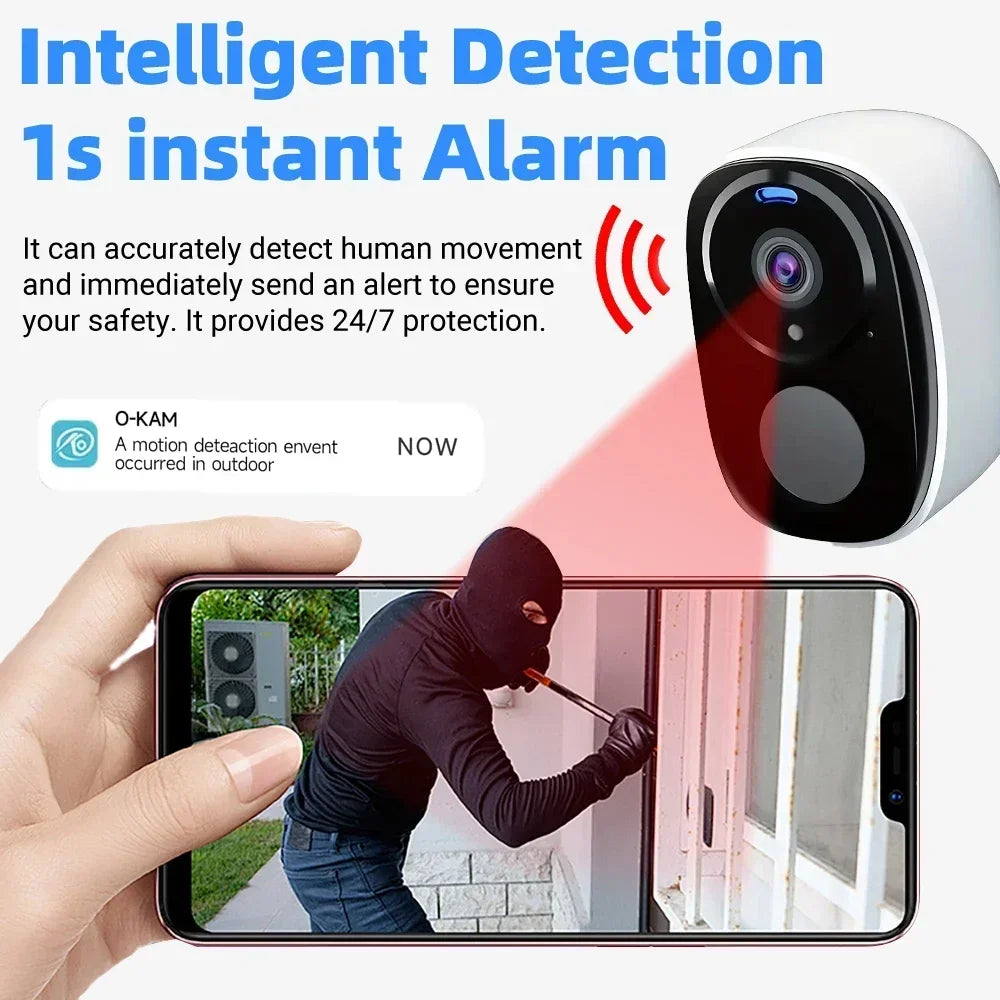 2K 5MP Solar Security Camera Wireless Outdoor Color Night Vision Battery Powered Support 2.4G WiFi, PIR, Waterproof, 2-Way Alexa