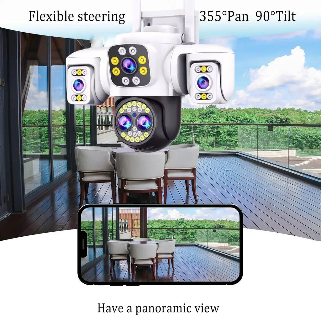 Security Protection 10K WiFi Camera Outdoor Four Lens Triple Screen 10X Zoom 360° CCTV Surveillance Yoosee 20MP Security Cameras