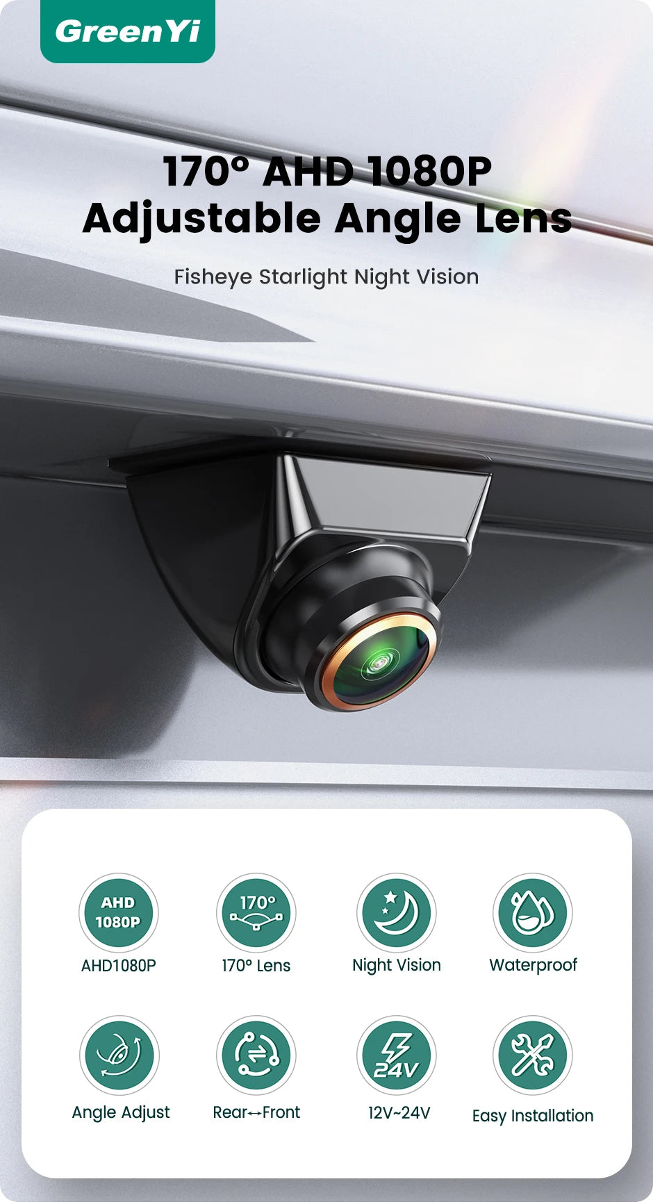 GreenYi AHD 1920x1080P Car Rear View Camera 170° Fisheye Golden Lens Full HD Night Vision Vehicle Reversing Front Cameras G899