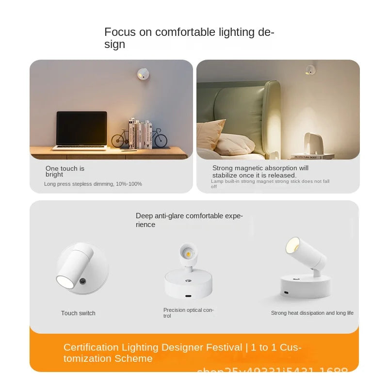 Adjustable Wall Light with Remote Control USB Rechargeable Bedside Reading Wall Lamp COB Touch Control Warm Light for Bedroom