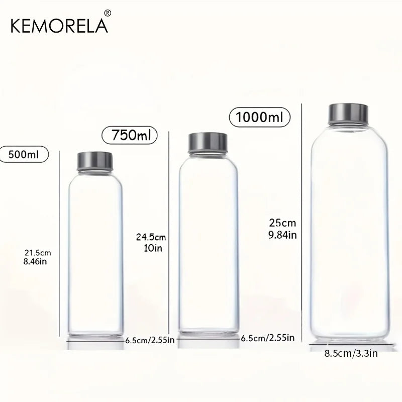 Glass Sports Water Bottle with Lid Leak-Proof And Heat-Resistant 500/750/1000ML for Travel And Storing Such As Juices, Smoothies