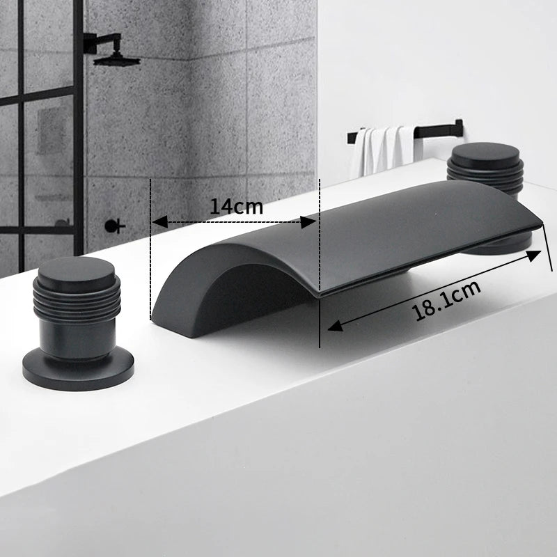 3PCS Bathroom Bathtub Faucet Basin Faucet Deck Mounted  Spa Tub Mixer Tap Cold Hot Mixer Waterfall  Matte Black or Gold Color