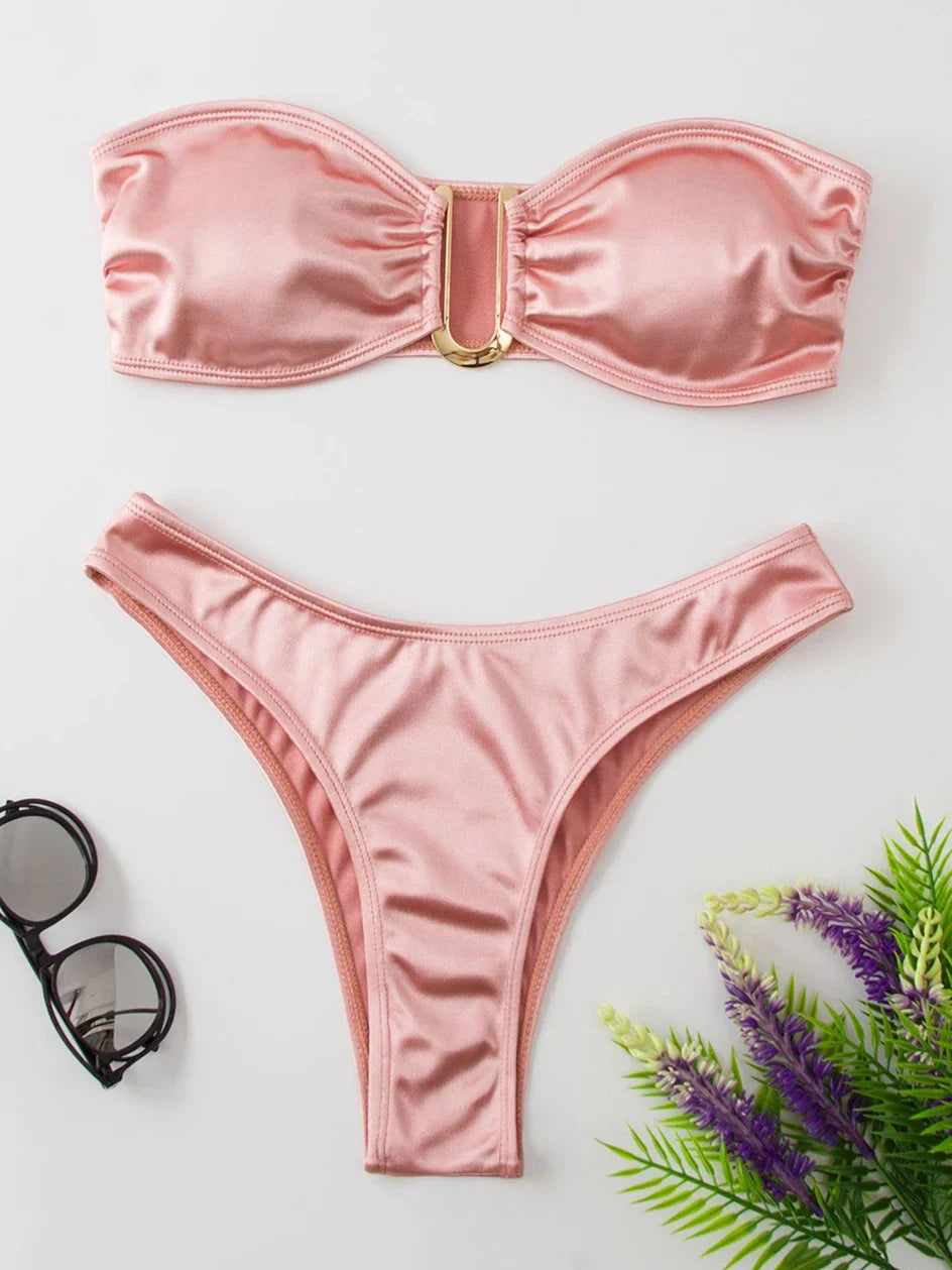 Bandeau Bikini Swimsuit Women 2026 Two-piece Swimwear Thong Bikinis Sets Female Bathing Suit Push Up Monokini Beach Wear Biquini