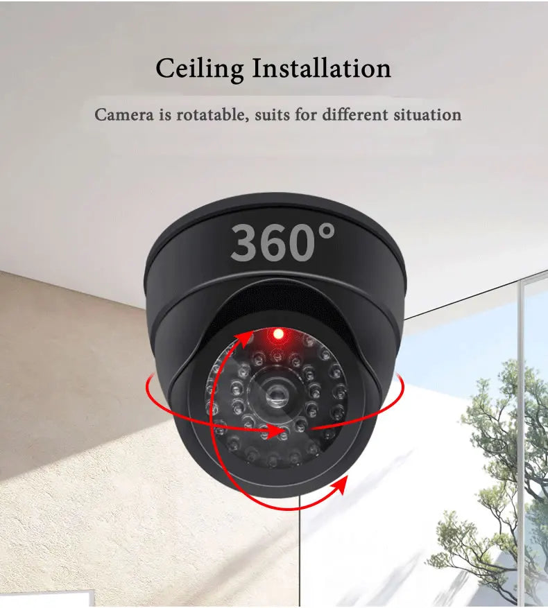 Creative Black Plastic Dome CCTV Dummy Camera Flashing Led Fake Camera Power Via AA Battery Surveillance Security System
