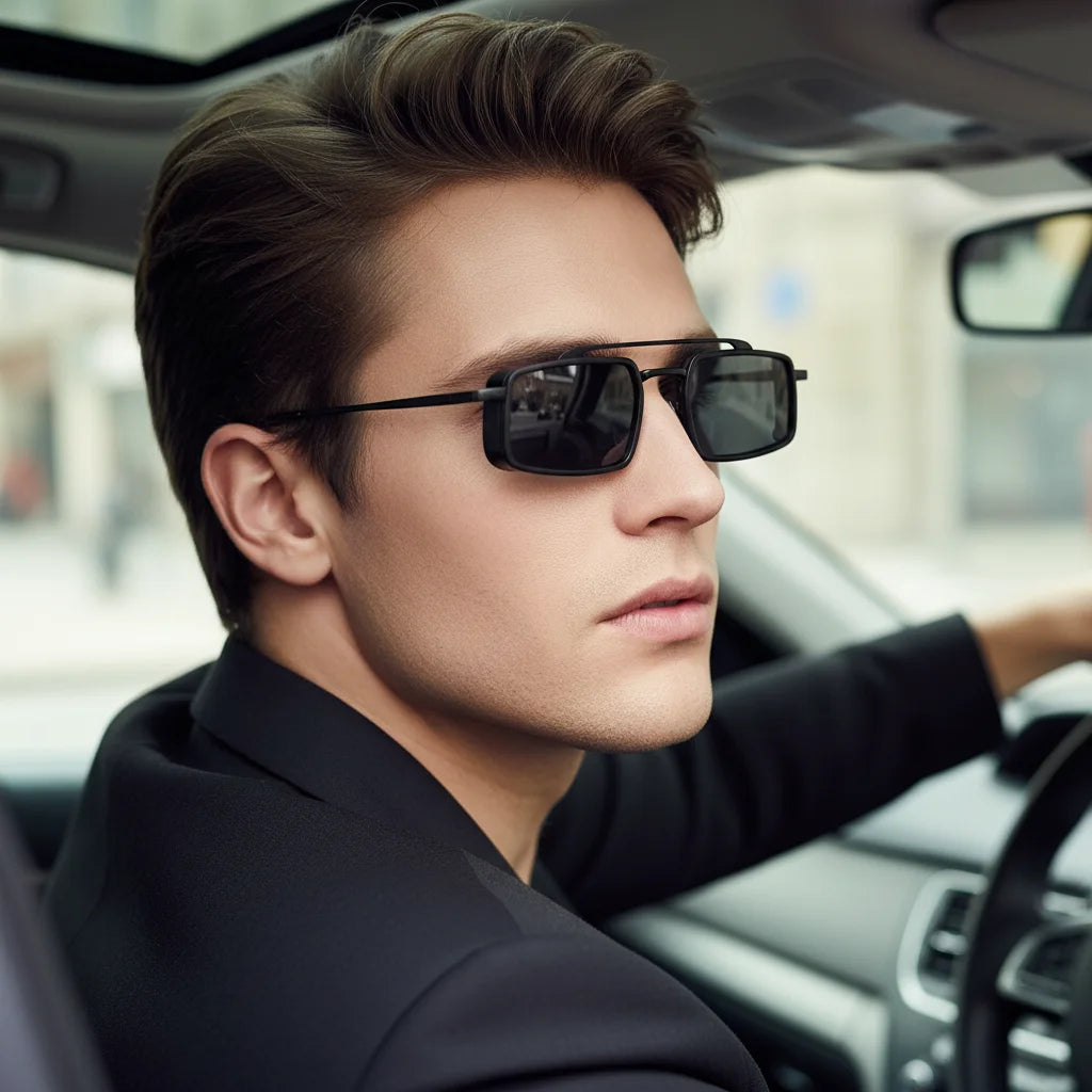 Trend Double-rail Sun Glasses - Fashionable, Business-style, Uv-resistant, Small Frame, For Driving Car Sunglasses8854X