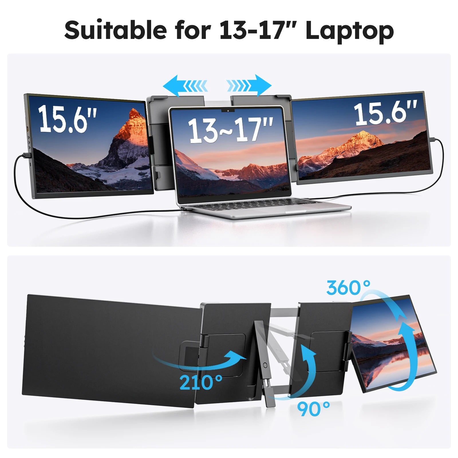 15.6inch Triple Screen Extender For Laptops 1080P FHD IPS Portable Dual External Monitors For Macbook Windows Extension 13-17"