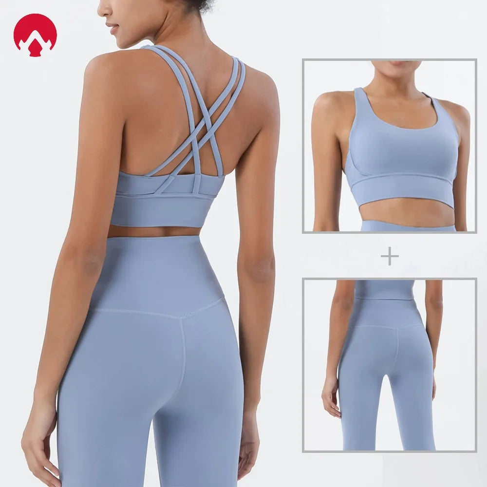 Women's 2 Piece Sports Set - High Waist Booty-Lifting Leggings with Back Pocket & Sports Bra Yoga/Gym/Running Workout Outfit