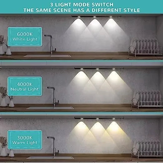 LED Ultra Thin Under Cabinet Lights Motion Sensor Wireless Night Light,3 Color Dimmable Light For Kitchen Bedroom Wardrobe