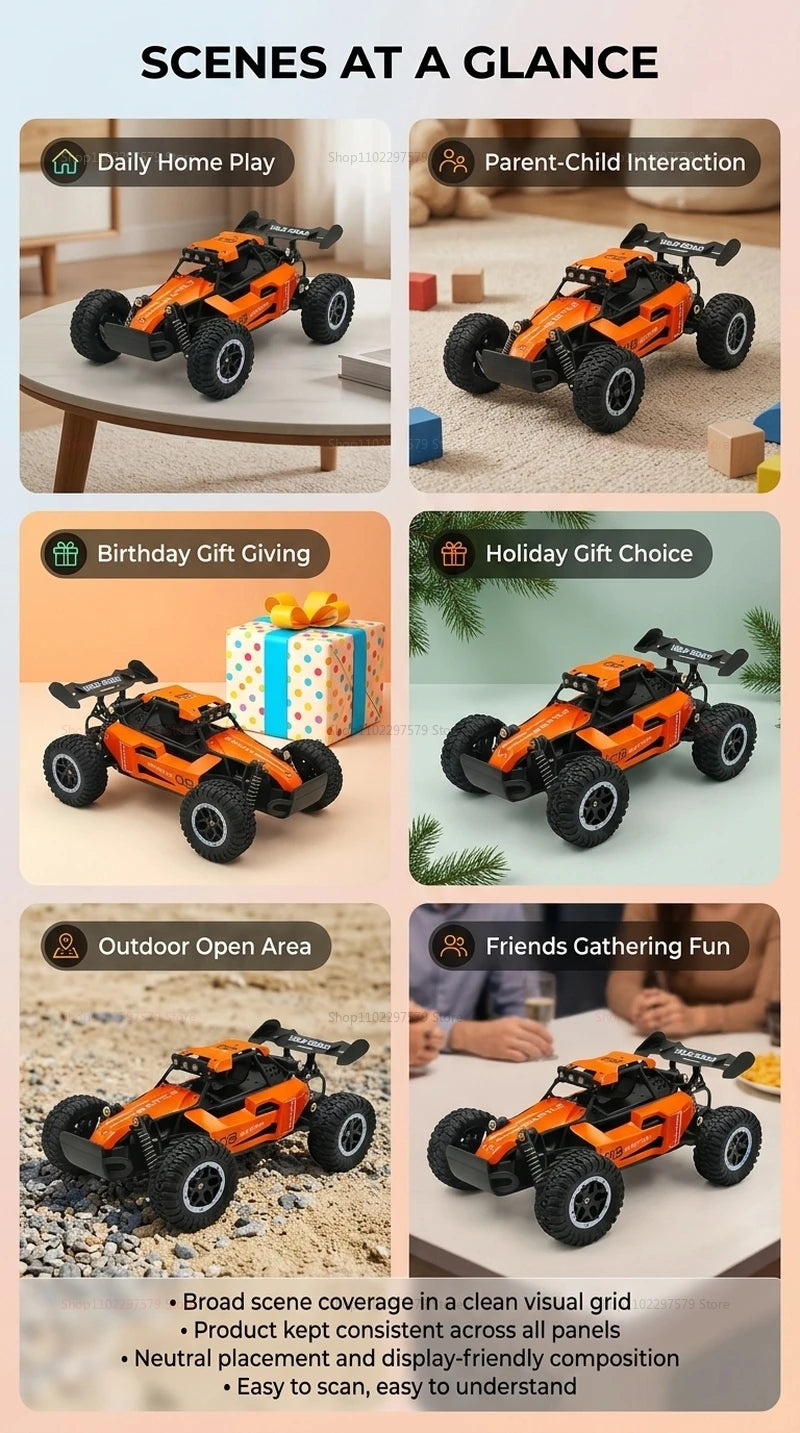RC Monster Truck 1:16 Scale Remote Control Car 2.4GHz Alloy Shell 20KM/H Fast Off Road RC Car LED LED Headlight Toy Gift for Kid
