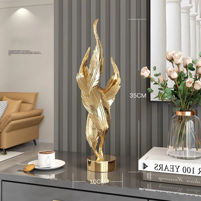 Modern Light Luxury Feather Resin Ornaments Home Living Room Wine Cabinet Figurines Decoration Store Hotel Pub Furnishing Crafts