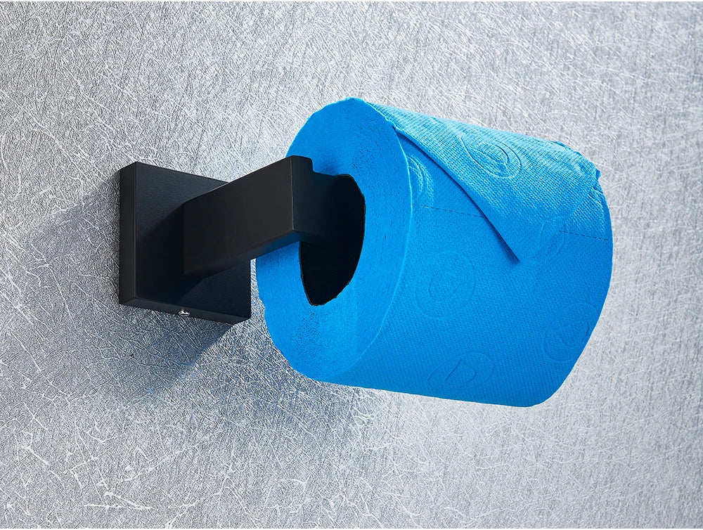 Bathroom Hardware Set Black Robe Hook Towel Rail Bar Shelf Tissue Paper Holder Wall Mounted Bathroom Accessories
