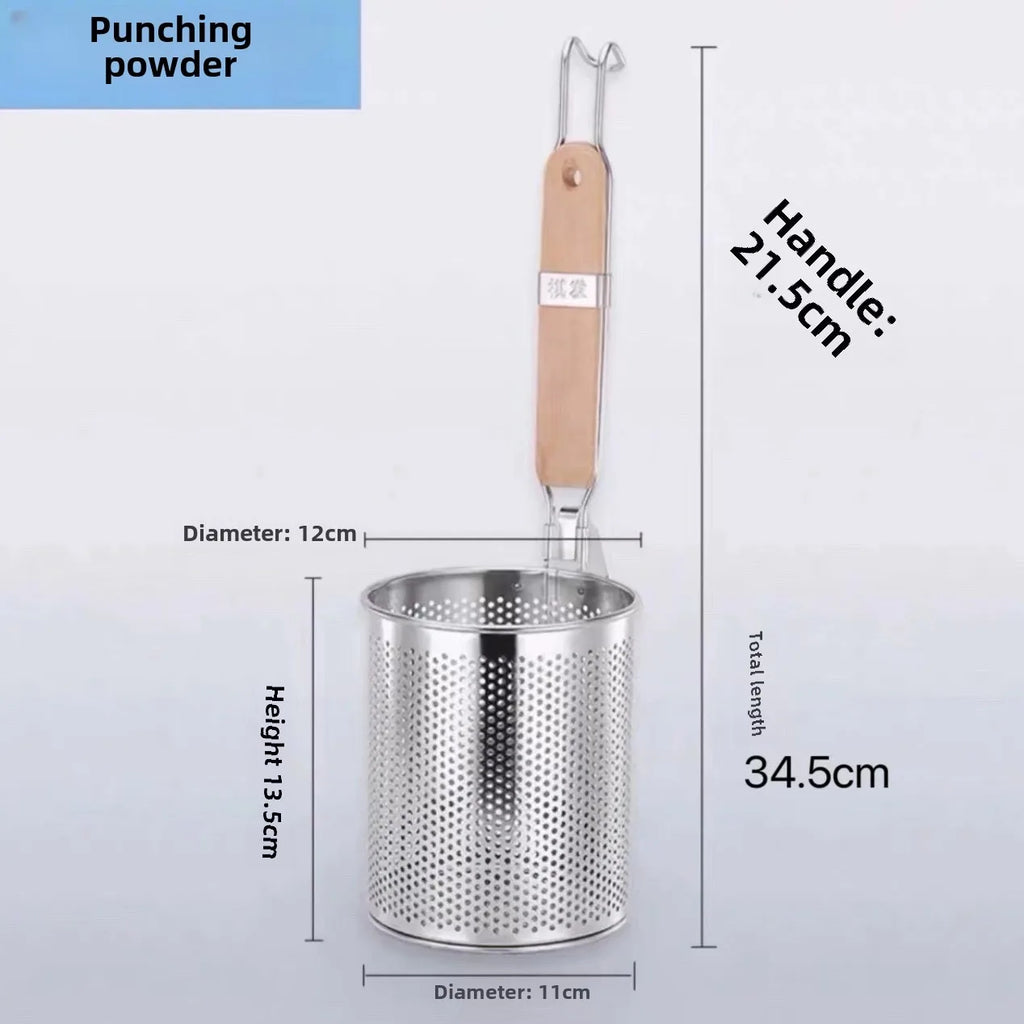 Durable Thickened Stainless Steel Funnel Wooden Handle Multifunctional Pasta Basket Strainer Kitchen Gadgets Deep Fry Basket