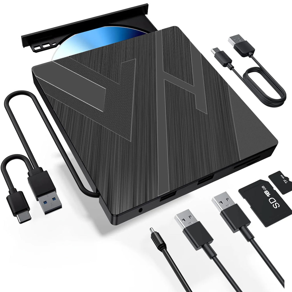NEW USB3.0 Type-C External Bluray Optical Drive for Laptop PC Portable BD DVD CD -/+RW Player Burner Reader with SD/TF Card Slot
