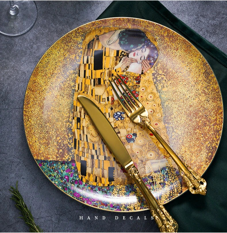 Klimt Kiss Bone China Dinning Plates Set Luxury Porcelain Plate for Dessert Steak Bread Cake Dish Home Party Tableware Gift