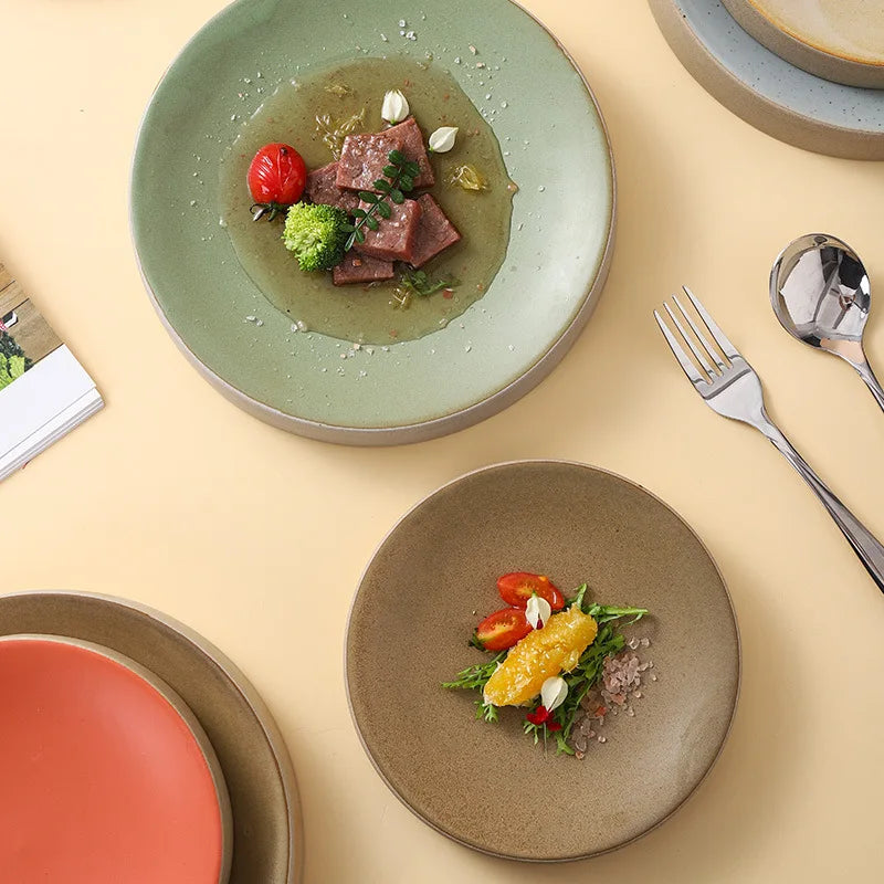 Vintage Round Ceramic Plate Creative Dessert Dim Sum Plate Pastry Plate Steak Plates Sushi Plates Molecular Cuisine Tableware