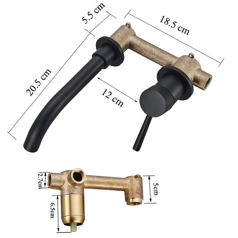 Wall Mounted Wash Basin Faucet Matte Black Bathroom Bathtub Mixer Cold And Hot Single Handle Chrome Tap Integrated