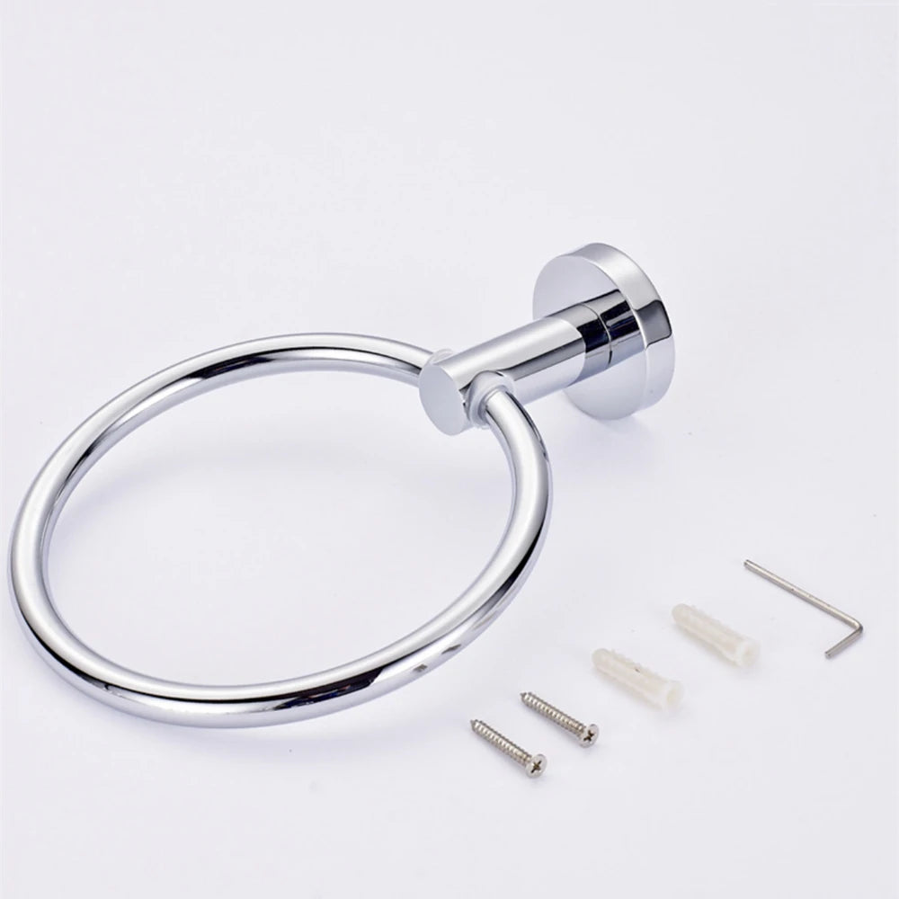 Black/Brushed Gold Stainless Steel Towel Ring Wall Hanging Round Towel Holder with Drill Hole Bathroom Storage Rack Accessory