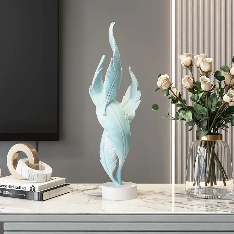 Modern Light Luxury Feather Resin Ornaments Home Living Room Wine Cabinet Figurines Decoration Store Hotel Pub Furnishing Crafts