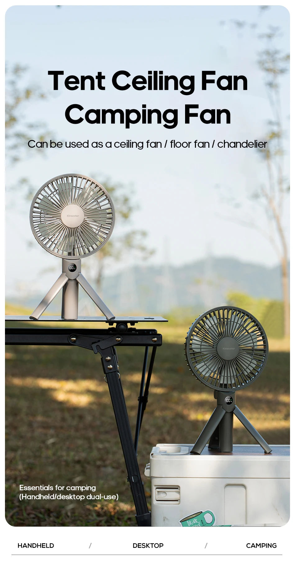 New Portable Folding Handheld Fan 3000mAh Desktop Rechargeable Fan Angle Adjustable for Home Outdoor Travel Camping