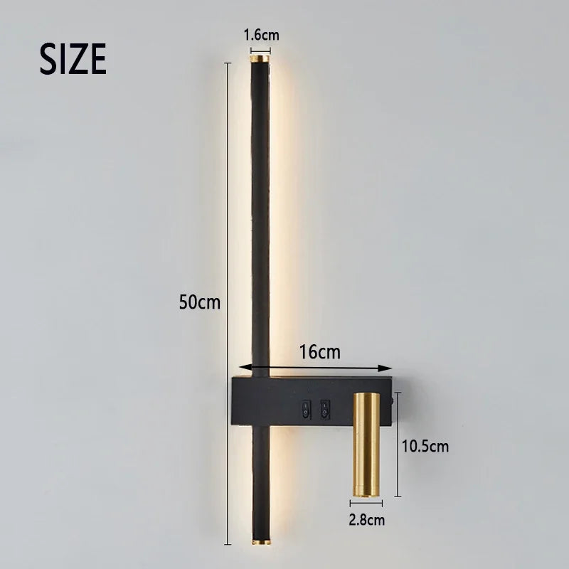 Reading and switching simple wall lamp bedroom bedside lamp Nordic 2023 master bedroom line background wall lamp