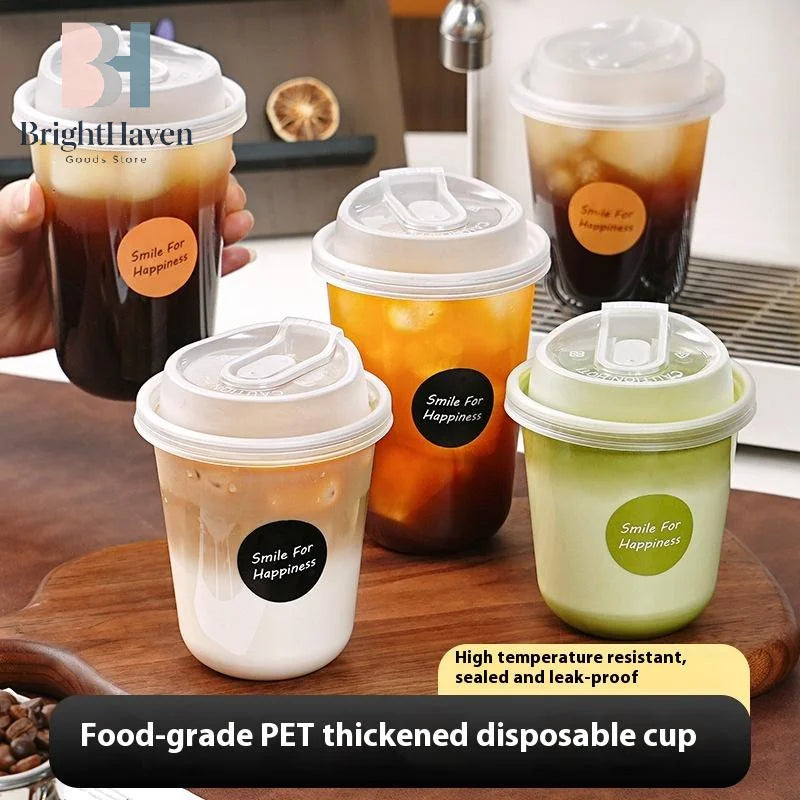 10pcs Transparent Coffee Cups With Lids U-shaped Disposable Cups For Hot Drink Milk Tea Takeaway Beverage Cups B.H