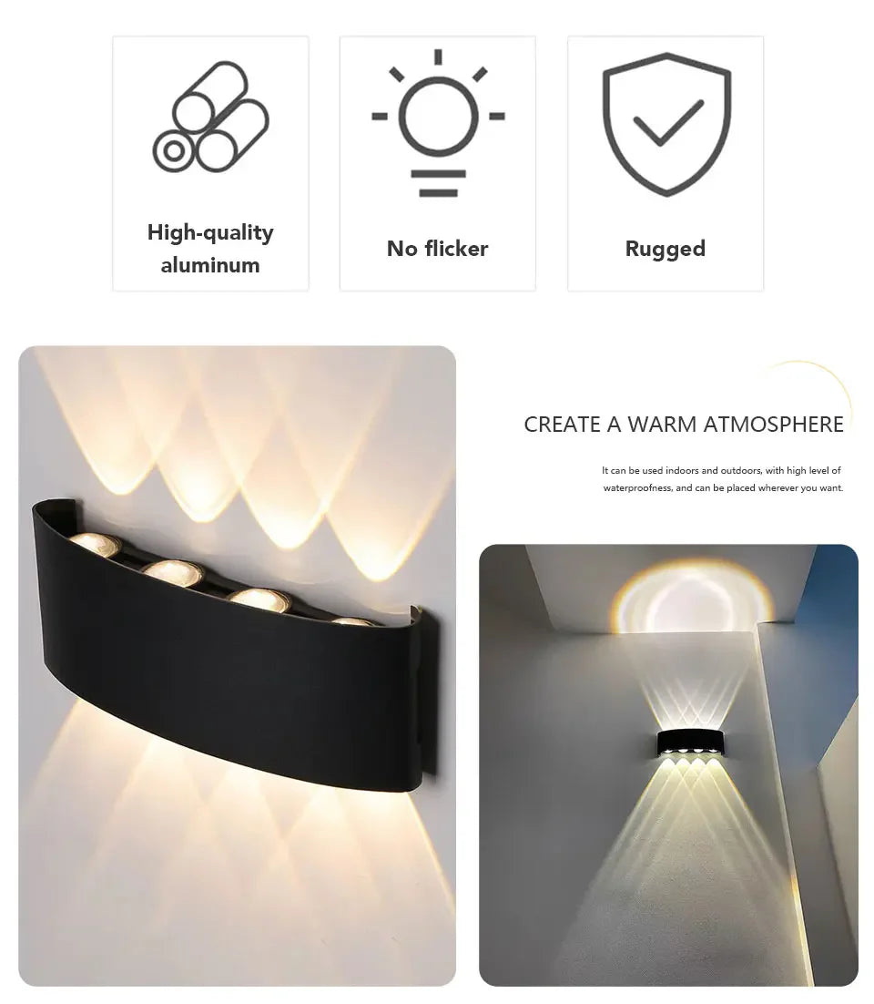 LED Wall Light Outdoor Waterproof IP65 Porch Garden Wall Lamp & Indoor Bedroom Bedside Decoration Lighting Lamp Aluminum
