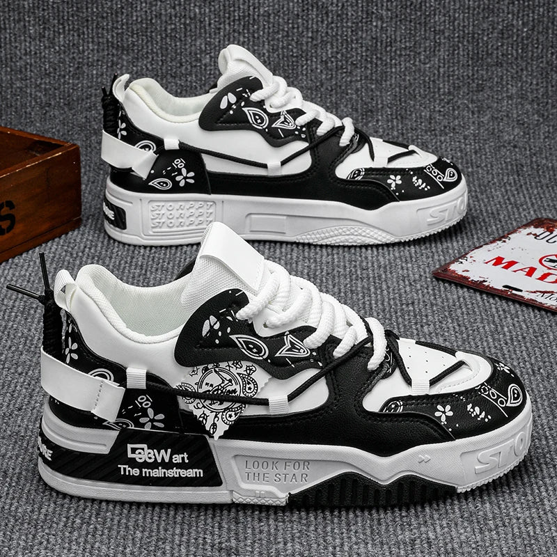 1 Pair of Men's Casual Sneakers, Stylish and Comfortable, Suitable for All Seasons, Geometric Design, Ideal for Outdoor Walking,