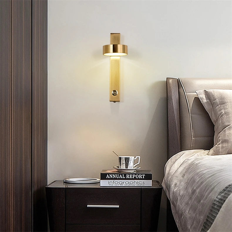 Nordic Modern LED wall lamp Gold Black Rotation Dimming Switch Wall Light With plug Fixture Bathroom Bedroom 360° Rotate Sconces