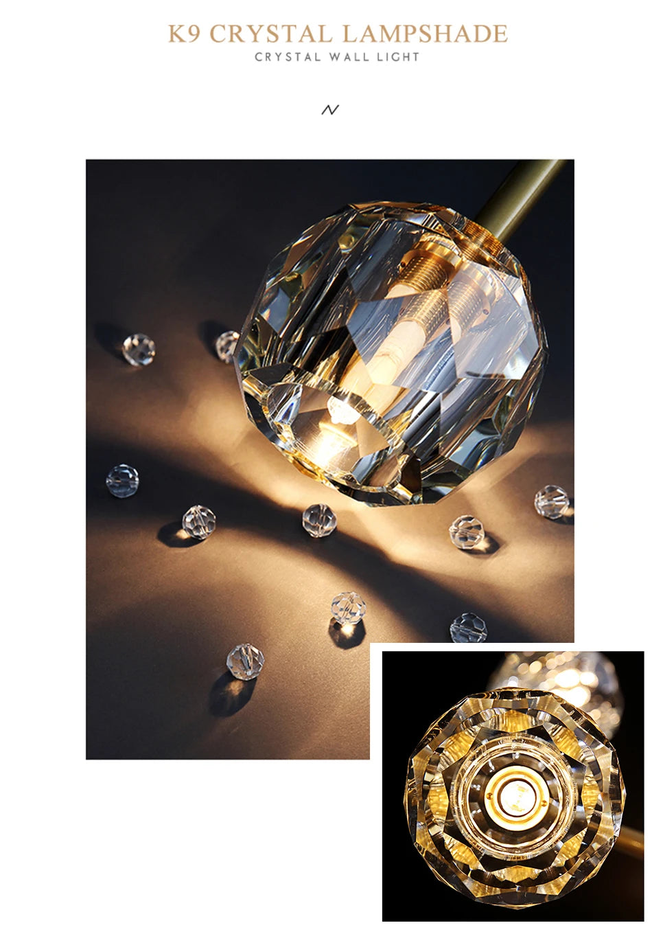 Modern Crystal wall lamp Luxury Living room bedroom lounge interior stairs wall lamp side lights Rose gold Copper wall light