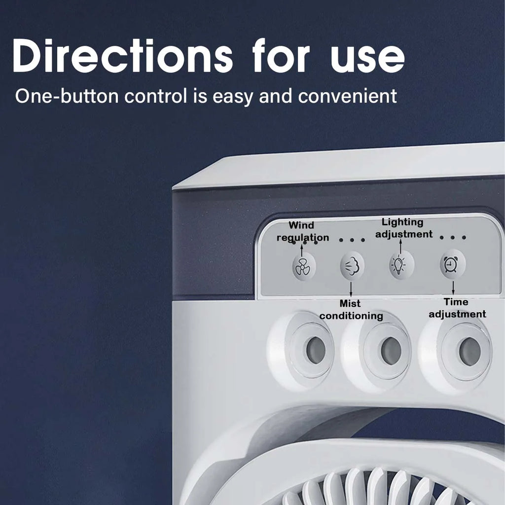 Summer Cooling Fan USB Electric Fan Portable Humidifier LED Night Light 3-in-1 Fan Air Conditioner Suitable for Home and Office