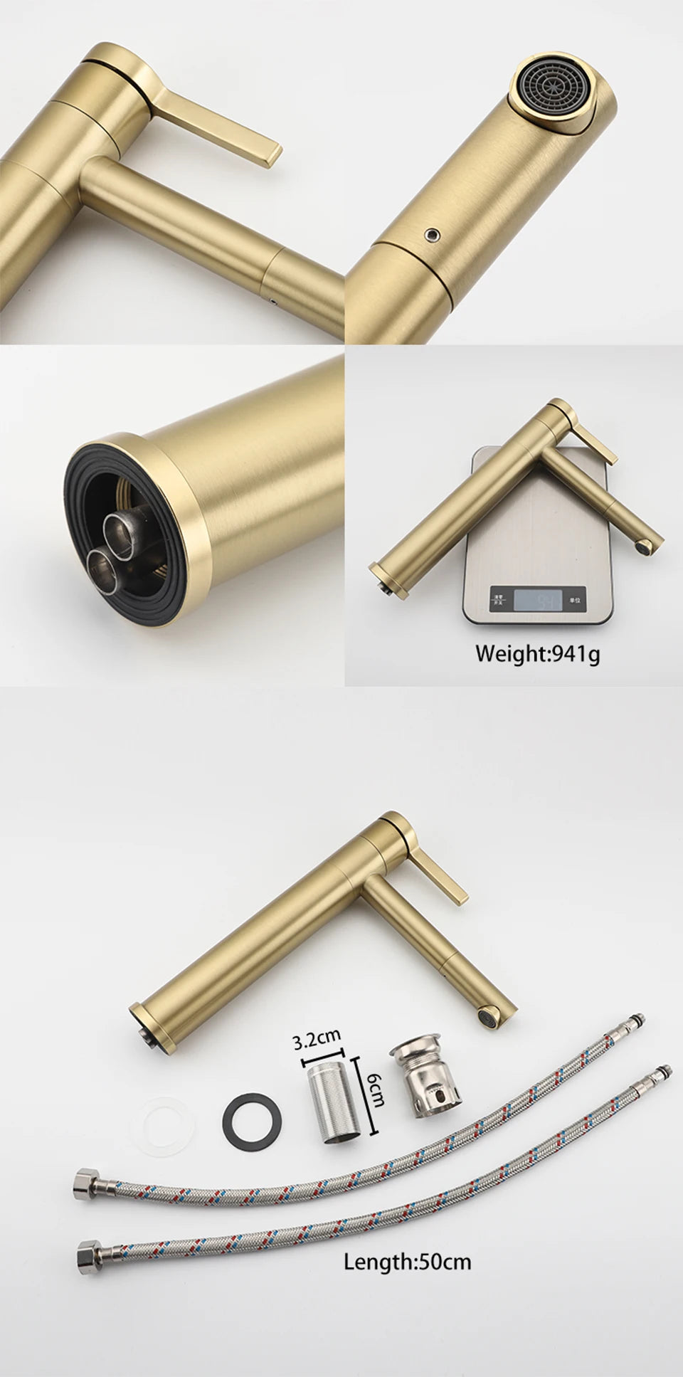 Fliger Tall Basin Faucet Brushed Gold Bathroom Sink Faucet Countertop Sink Faucet Hot Cold Bathroom Faucet 360° Rotating Mixer