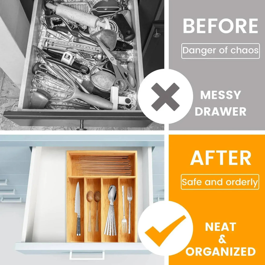 Durable Kitchen Accesorios Cutlery Bamboo Box Sierware Durable Kitchen Drawer Organizer Tray Organizer Kitchen Accesorios