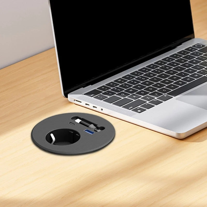 Embedded Round European Socket With 70cm Retractable Cable For Desk Installation And Fast Charging K1KF