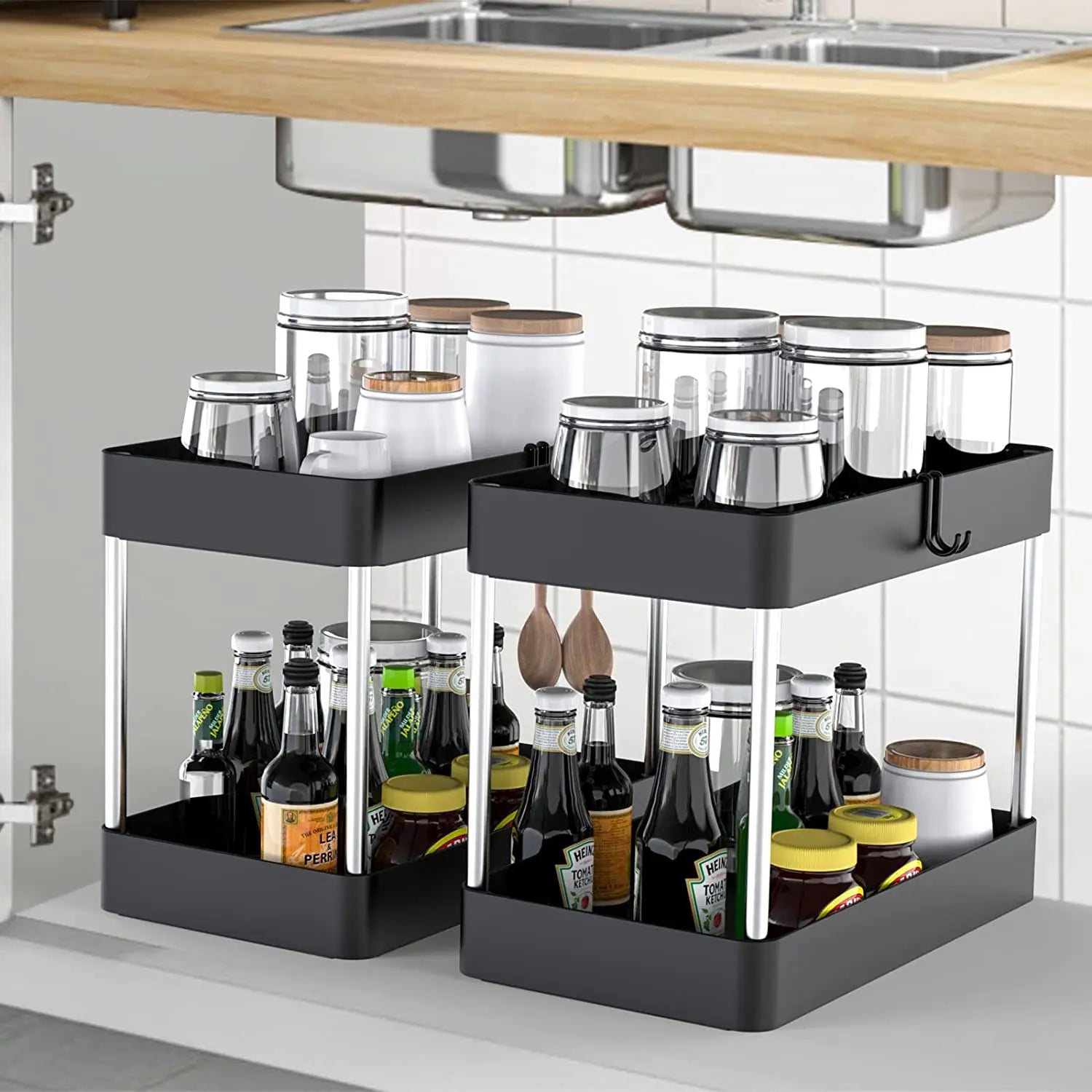 2 Tier Under Sink Organizer Kitchen Organizer Cabinet Storage Rack Multipurpose Rack Under Sink Storage for Bathroom Kitchen