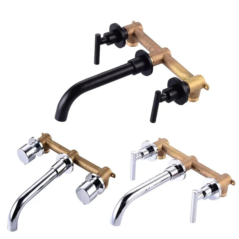 BAKALA Brass Matte Black Bathroom Sink Faucet Tap Hot Cold Wash Basin Water Swivel Spout Wall Mounted Bath Mixer