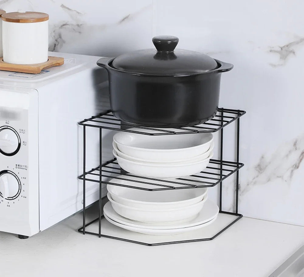 Kitchen Storage Corner Shelf Seasoning Pot Bowl Dish Glasses Countertop Organizer Rack 3 Tier Removable Cosmetic Makeup Holder