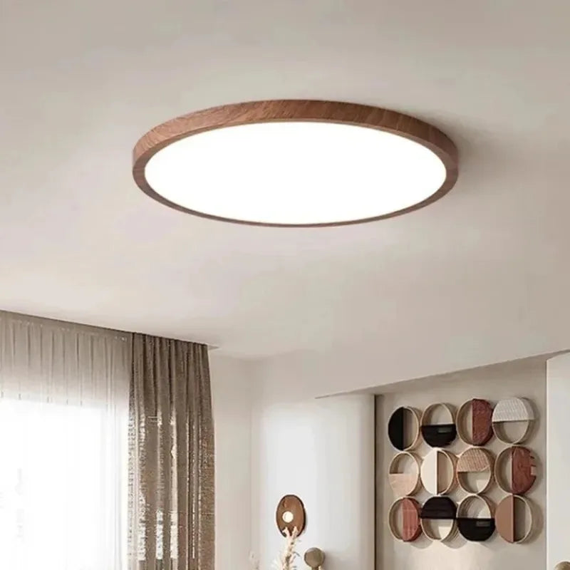 Modern Wood Grain LED Ceiling Light Circular Ultrathin Walnut wood Bedroom living room Restaurant Balcony Aisle Home Lights