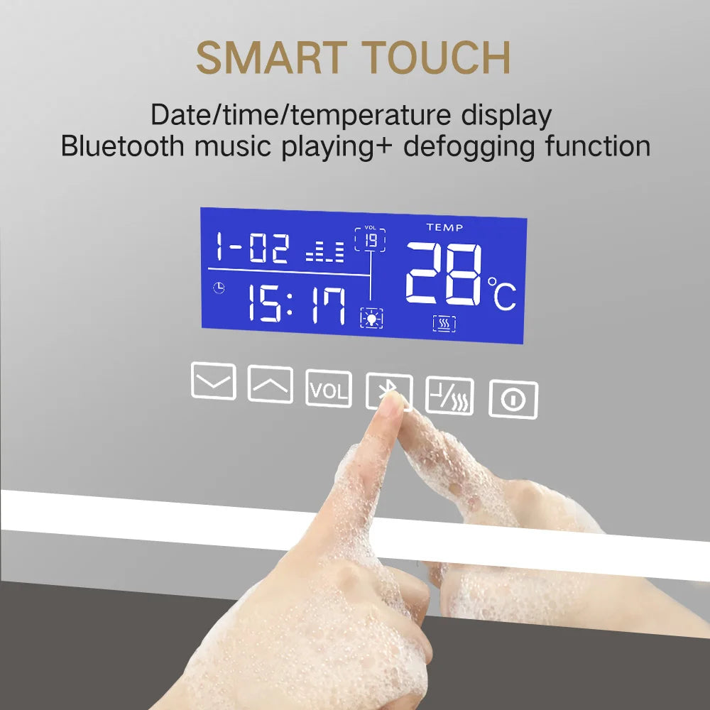 Smart Bathroom Touch Switch Screen Mirror Glass Wifi Washroom Espejo Vanity Led Light Wall Bath Mirror