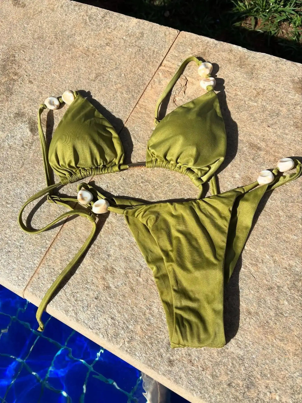 Sexy Bikini Swimwear Women Swimsuit Halter Bead Bikini Set Bathing Suit Two Piece Bikini Summer Beachwear