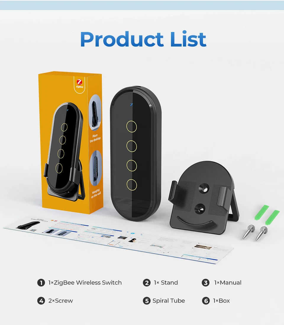 Tuya ZigBee Wireless Smart Home Scene Switch Light 4 Gang 12 Scene Touch Light Switch Remote Control Smart Life App
