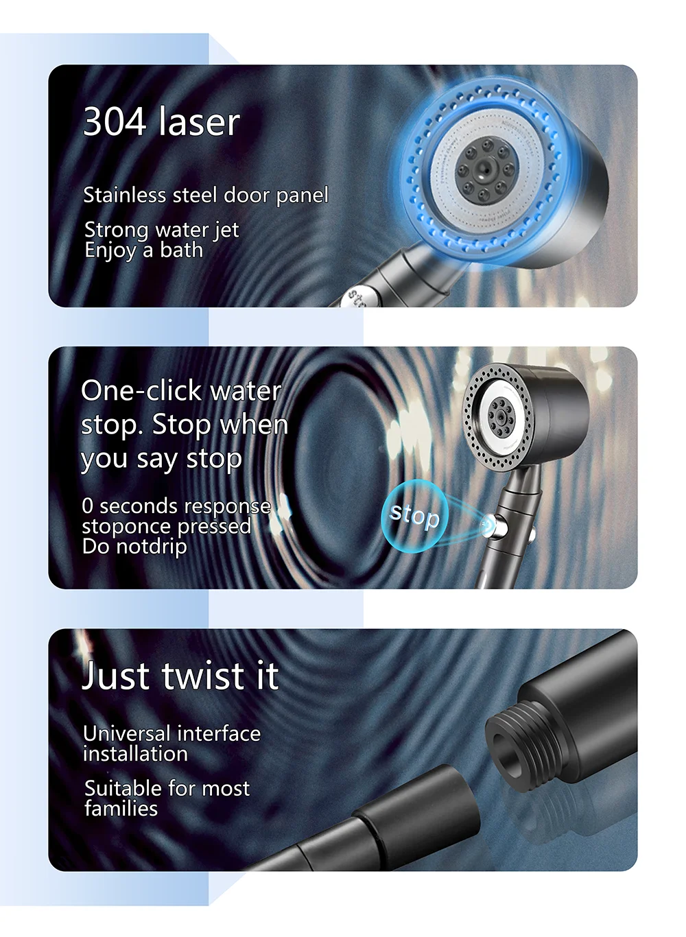 New High Pressure Water Saving Filter Shower Head 5 Modes Handheld Shower Head One Button Stop Bathroom Accessories Set