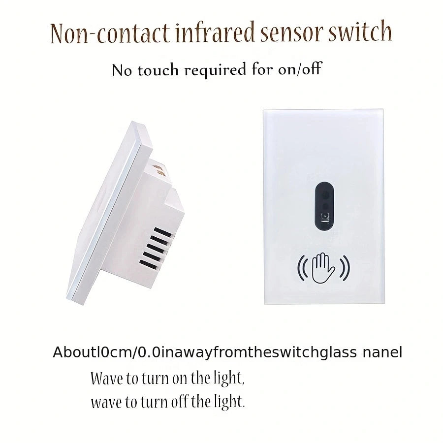 1pc Wall Light Switch Wave Infrare IR Sensor No Need Touch US 220V 110V Glass Screen Panel Electrical Power On Off Lamp