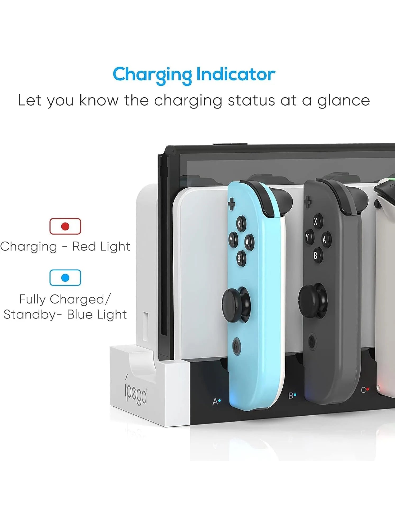 IPEGA PG-9186 Charging Dock for Switch&OLED,Charges Up to 4 Controllers,Compatible with Switch and OLED,Hot-Selling 4-port Stand